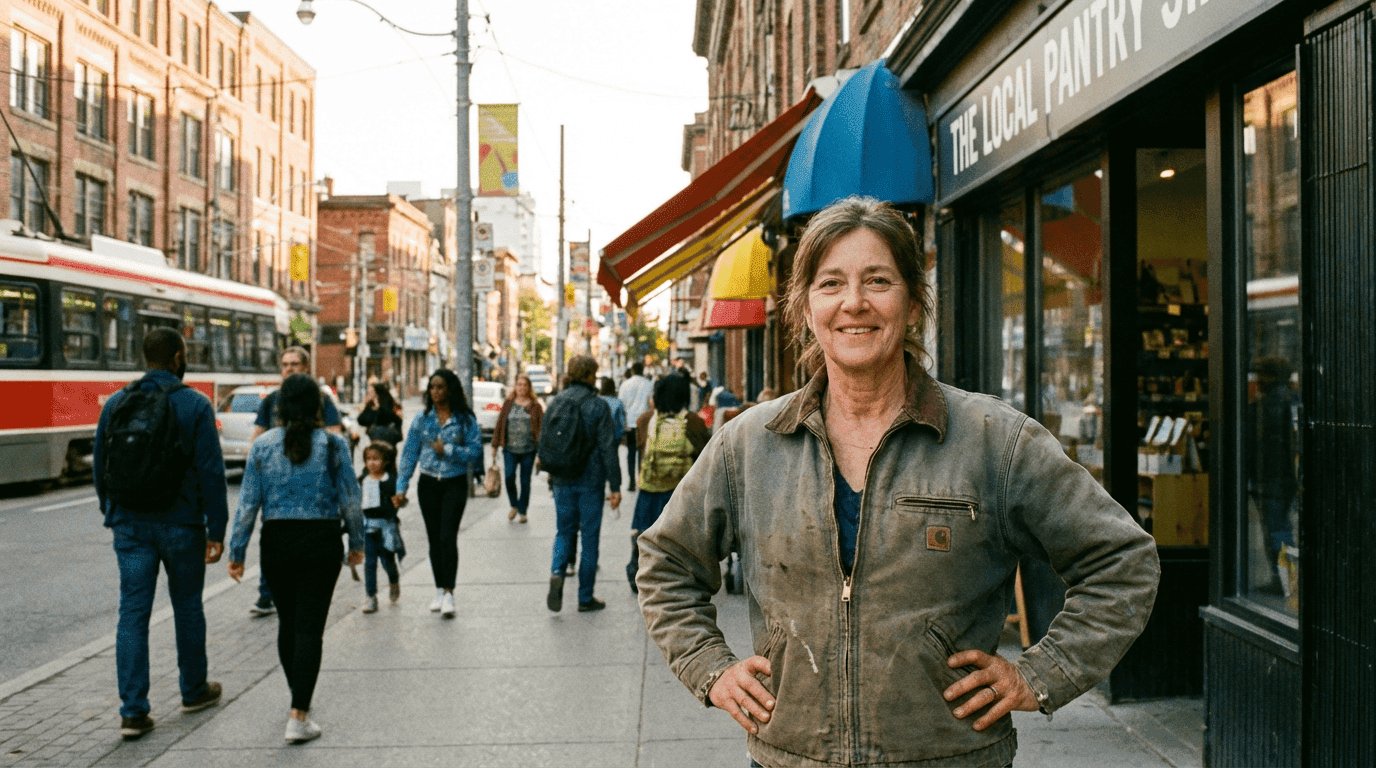 Small business owner on city street