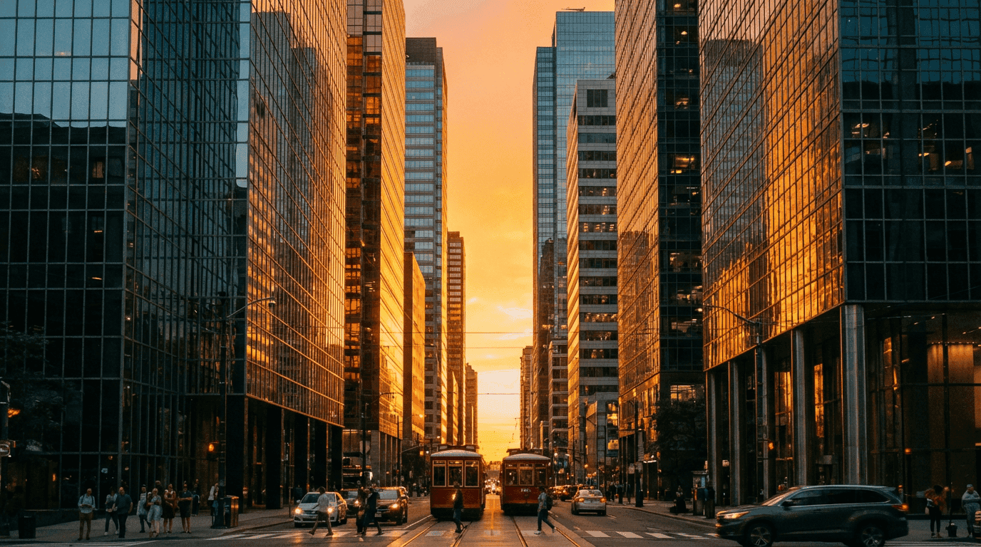 City skyline at golden hour